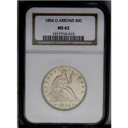 1854-O 50C Arrows MS62 NGC. Well struck with glowing l