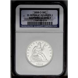 1858-O 50C Shipwreck Effect NGC. Ex: SS Republic. WB-1