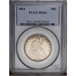 1864 50C MS64 PCGS. Light milky haze with rose-lilac p
