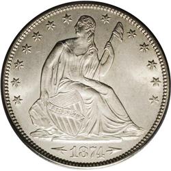 1874 50C Arrows MS64 PCGS. WB-102. The usually seen ob