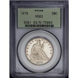 1879 50C MS63 PCGS. A satiny and sharply struck pearl-