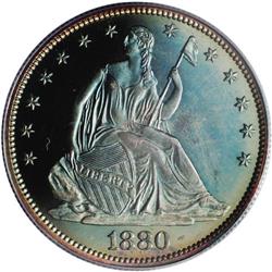 1880 50C PR64 PCGS. Beautiful aquamarine and golden co