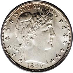 1895 50C MS64 PCGS. A sharply struck near-Gem, seeming