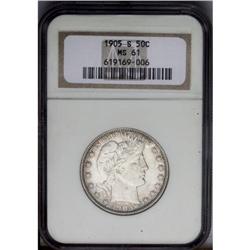1905-S 50C MS61 NGC. Rich pearl-gray and russet toning