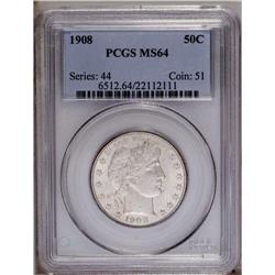 1908 50C MS64 PCGS. Brilliant, with a light milky haze