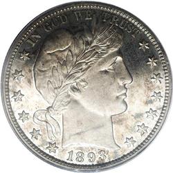 1893 50C PR65 Cameo PCGS. Only 792 proofs were struck