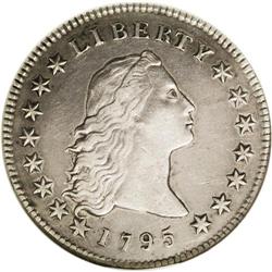 1795 S$1 Flowing Hair, Two Leaves AU53 NGC. B-13, BB-2