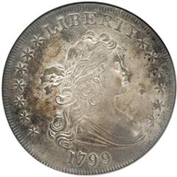 1799 S$1 AU58 NGC. B-5, BB-157, R.2. Die cracks throug