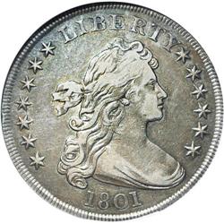 1801 S$1 XF45 NGC. B-1, BB-211, R.3. An iridescent lim