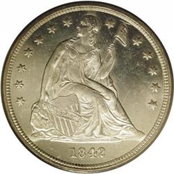1842 S$1 MS64 PCGS. The 1842 dollar, with a business s
