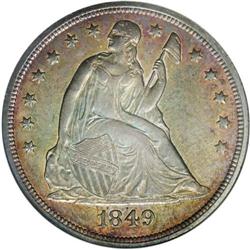 1849 S$1 MS61 ANACS. Toned with dark gold and blue wit