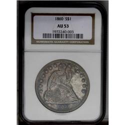 1860 S$1 AU53 NGC. Bright electric-blue, purple-rose,