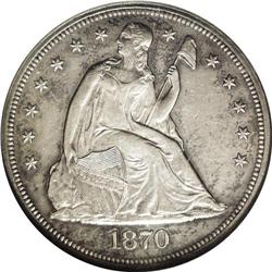 1870-CC S$1 AU58 NGC. Variety 1-D. The Carson City min