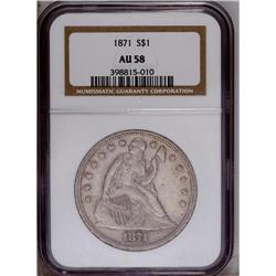 1871 $1 AU58 NGC. Satin luster is essentially complete