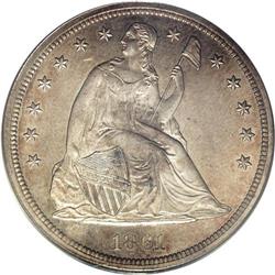 1861 S$1 PR63 PCGS. Although 1,000 proofs are reported