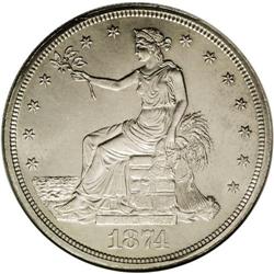 1874-CC T$1 MS63 NGC. Essentially untoned with somewha