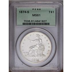1874-S T$1 MS61 PCGS. Medium S mintmark. A nicely stru