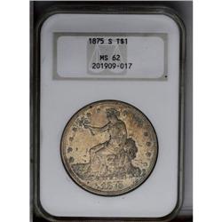 1875-S T$1 MS62 NGC. Type Two Reverse, Large S. Deep p