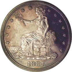 1881 T$1 PR63 NGC. Glassy mirrored surfaces are struck