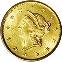 1849 G$1 Open Wreath MS65 PCGS. Large Head, With L. Th