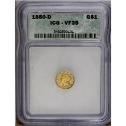 1850-D G$1 VF35 ICG. Variety 2-C. A luminous canary-go