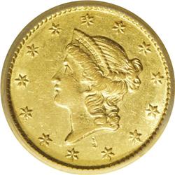 1850-O G$1 AU50 ICG. Among Type One gold dollars, the