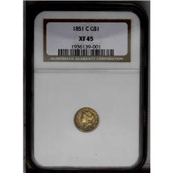 1851-C G$1 XF45 NGC. Variety 4-D. Showing signs of mod