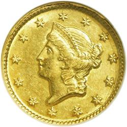 1851-D G$1 MS62 NGC. Variety 3-E. A later die state wi