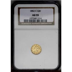 1852-C G$1 AU55 NGC. Variety 7-H. The strike is a bit