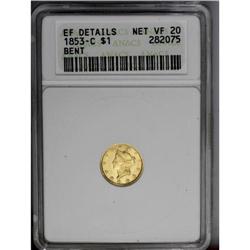 1853-C G$1 --Bent--ANACS. XF Details. Net VF20. Variety