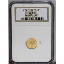 1854 G$1 Type Two AU58 NGC. Nearly full luster with me