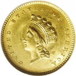 1854 G$1 Type Two MS62 NGC. Pleasingly struck, showing