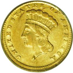 1858-D G$1 --Misaligned Dies--AU55 PCGS. Variety 10-M.