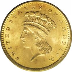 1861 G$1 MS65 PCGS. Pronounced reddish-orange patina c