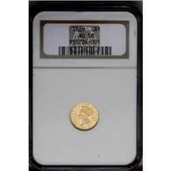 1869 G$1 AU58 NGC.From The Steve Glenn Collection.