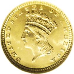 1881 G$1 MS65 NGC. A beautiful, luminous example that