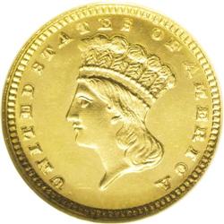 1885 G$1 MS65 NGC. A gorgeous semi-prooflike Gem with