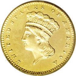 1858 G$1 PR64 PCGS. A significant proof striking as 18