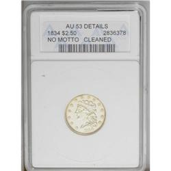 1834 $5 Plain 4--Cleaned--ANACS. AU53 Details. First H