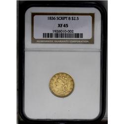 1836 $2 1/2 Script 8 XF45 NGC. McCloskey-D, Head of 18