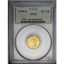 1839-O $2 1/2 XF40 PCGS. High Date, Wide Fraction, Bre