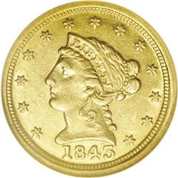 1843-C $2 1/2 Large Date, Plain 4 AU55 NGC. Variety 5-
