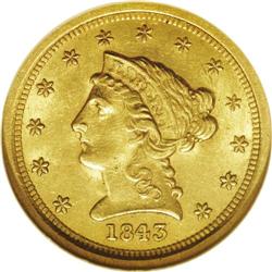 1843-O $2 1/2 Small Date, Crosslet 4 MS63 NGC. In 1843