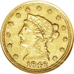 1846-C $2 1/2 AU53 NGC. Variety 7-F. One of the stando