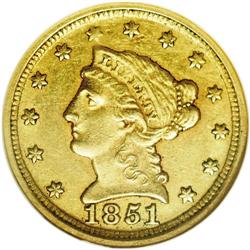 1851-D $2 1/2 AU58 NGC. Variety 14-M. The only variety