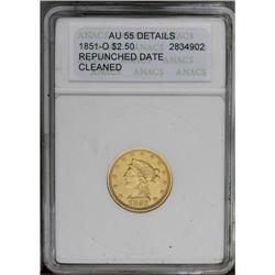 1851-O $2 1/2 --Repunched Date, Cleaned--ANACS. AU55 De