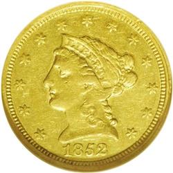 1852-C $2 1/2 XF45 NGC. Winter 14-I. A highly regarded