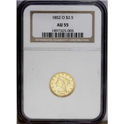 1852-O $2 1/2 AU55 NGC. This example possesses the "ty