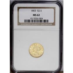 1853 $2 1/2 MS62 NGC. Seemingly a premium quality exam