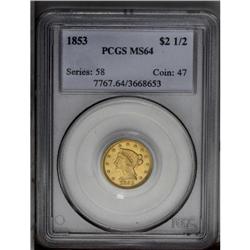 1853 $2 1/2 MS64 PCGS. This coin is well struck and po